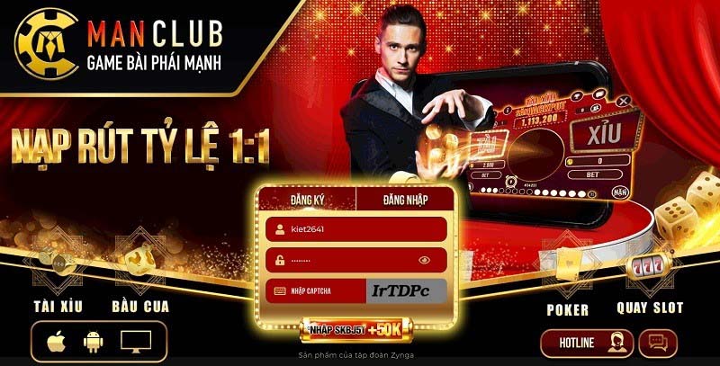 Giao diện chính khi đăng ký tài khoản Manclub
